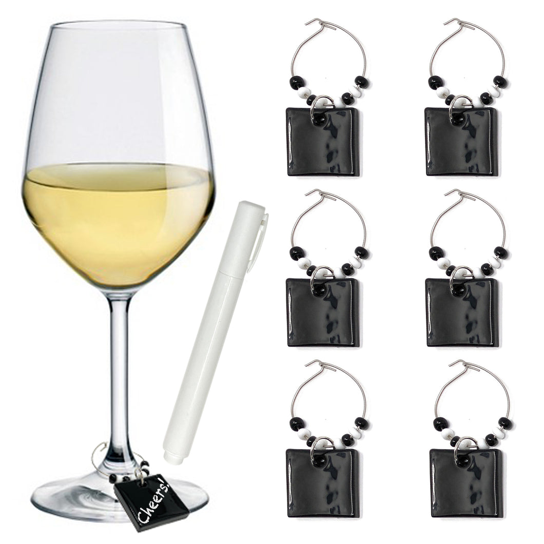 Wine Glass Charms Drink Identifier for Party - Personalize and Reuse with Glass Marker (Set of 6)
